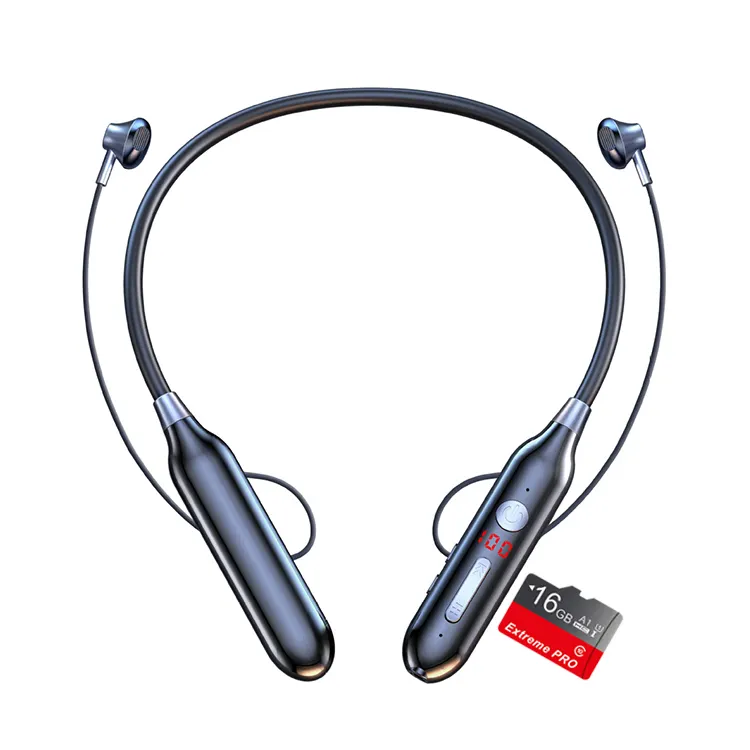 Sports waterproof Magnetic neck band earbuds Digital battery display dual device bt wireless neckband earphone tf card headphone
