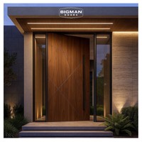 Porte d'entrée pré-montée en bois massif à lignes géométriques modernes avec double vitrage latéral pour villas résidentielles au Canada