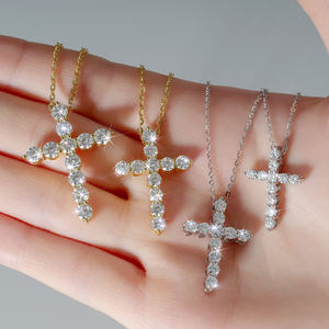 Envío Gratis, Joyería Religiosa Cristiana, Plata S925, Collar con Colgante de Cruz de Lujo con Diamantes CZ Chapados en Oro de 14K para Hombre y Mujer - Product Image 6