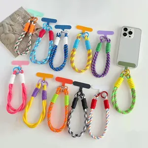 Anti Lost Universal Short Wrist Rope With Patch Tab Nylon Woven Colorful Wrist Hand Strap Rope Phone Case Lanyard For iPhone 15