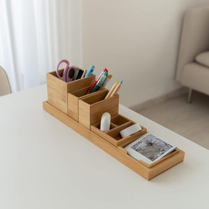 Bamboo Desktop Storage <b>Box</b> <b>Set</b> Rectangle 18L Office Organizer Tidy Standing Type - Product Image 3
