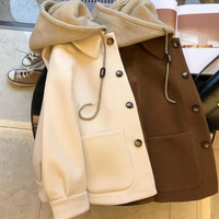 Manteau Femme en Laine Automne Hiver, Manches Longues, Capuche, Boutonnage Simple, Surpiqûres, Décontracté et Coupe-Vent