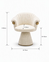 Fauteuil d'appoint moderne pivotant en forme de coquille avec dossier plissé, accent métallique, structure en pin, éponge haute densité et revêtement en tissu chenille