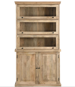 Premium Brown Solid Wood Display Cabinet with Glass Folding Doors and Spacious Folding Compartments <b>Rustic</b> Luxury Storage - Product Image 3