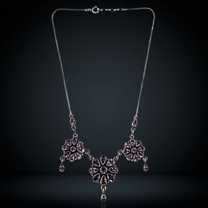 Elegant 925 Silver <b>Statement</b> <b>Necklace</b> with Amethyst Flower Pendant Silver Plated Snake Chain Women's Vintage Jewelry for Party - Product Image 3