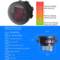 Voltímetro y Amperímetro Digital LED Redondo de 12V, Medidor de Voltaje y Corriente Continua a Prueba de Agua para Coche, Furgoneta, Batería, Barco y Motocicleta