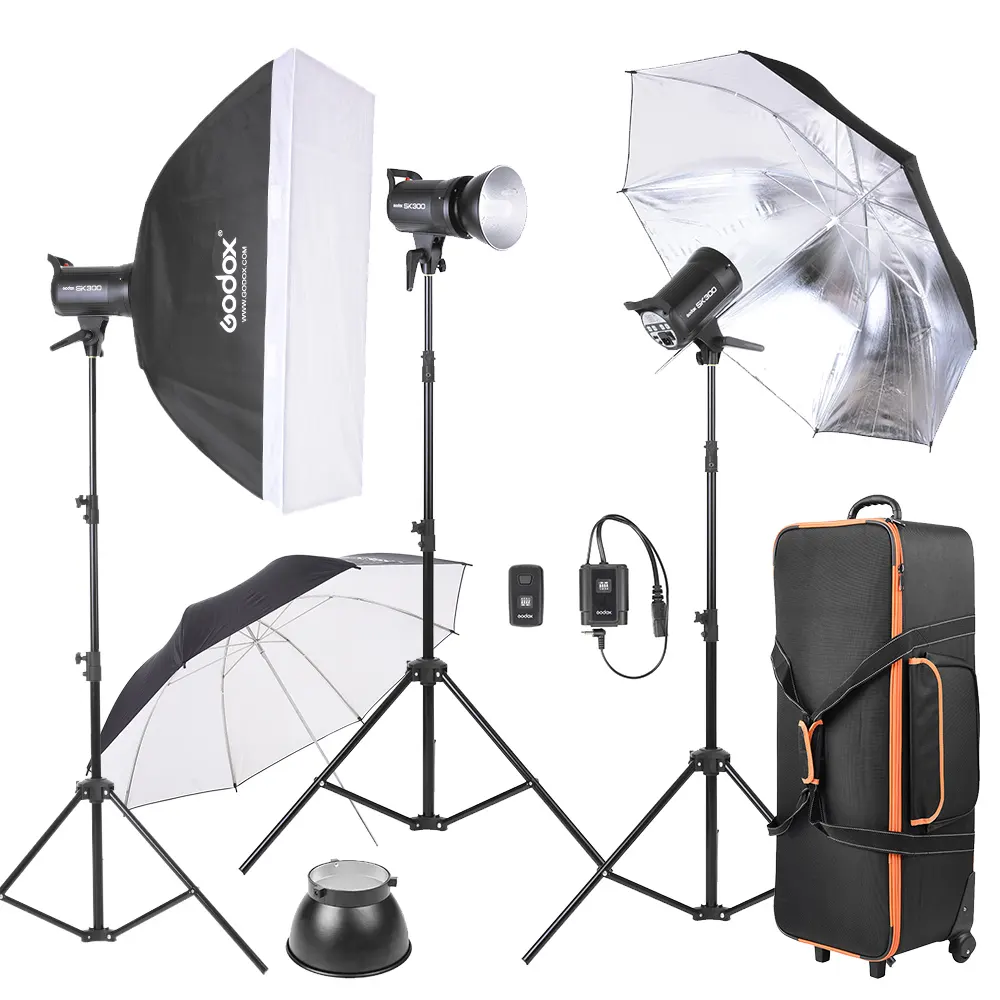Kit de iluminação de estúdio e cabeça, equipamento fotográfico profissional de 300w godox sk300ii 3, kit de iluminação para estúdio