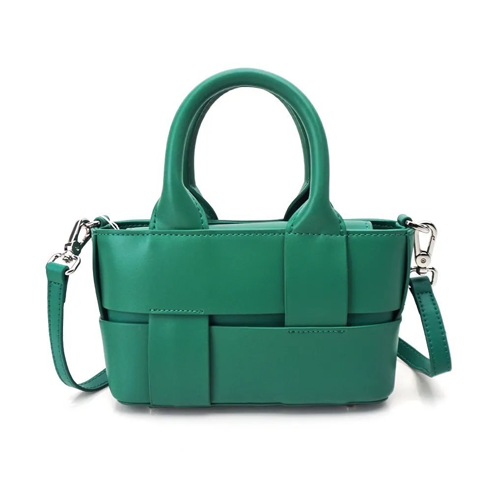 Bolso de mano a cuadros tejido de cuero PU verde, bandolera de hombro, bolsos pequeños, bolso de cuero, bolso de mano