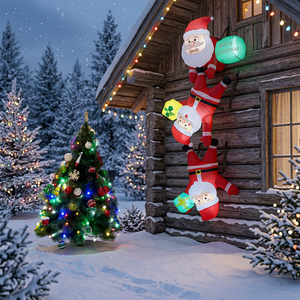 Décoration de Noël : Père Noël gonflable grimpeur mural avec ballons lumineux pour l'aménagement et la décoration extérieurs - Product Image 3
