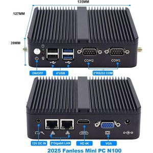 Weidian Win 11 Pro N100มินิพีซีอุตสาหกรรม, หน่วยความจำขนาดเล็ก8GB RAM 256GB SSD 2xcom RS232 2xgigabit LAN 2 xdisdisplay HD VGA 32GB 4GB - Product Image 1