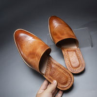 Chaussures en Cuir Décontractées Goodyear Faites à la Main, Tongs d'Extérieur Super Douces Mi-Fermées pour Hommes, Sandales d'Été