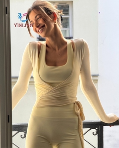 <span class=keywords><strong>Set</strong></span> da Casa Personalizzato da Donna 3 Pezzi con Blusa a Portafoglio a Maniche Lunghe, Crop Top e Pantaloni da <span class=keywords><strong>Yoga</strong></span> a Zampa con Vita Risvoltabile, Tuta da <span class=keywords><strong>Yoga</strong></span>, Outfit Casual - Product Image 5