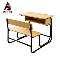 Bureau d'école double avec banc, plateau en MDF 1200*400*760mm, structure en tube d'acier thermolaqué 28*28mm, mobilier de classe