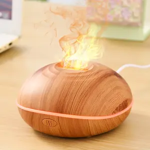 Wood Grain Flame Design Household Humidifier Ultrasonic with Flame Element for Improved Indoor Air Quality