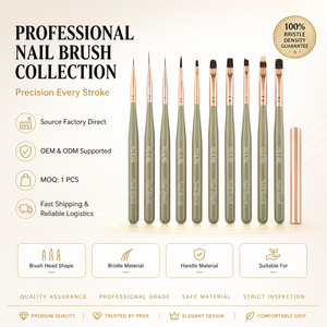 Ensemble de 10 stylos pour nail art de style japonais, manche en bois vert, prise en main confortable, pinceau pour dessin de lignes en gel UV, pour salon et manucure DIY - Product Image 1