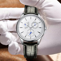 Montres de luxe pour hommes en alliage personnalisables en gros, quartz, haute qualité, bracelet en cuir, cadran en verre, aiguille, phase de lune