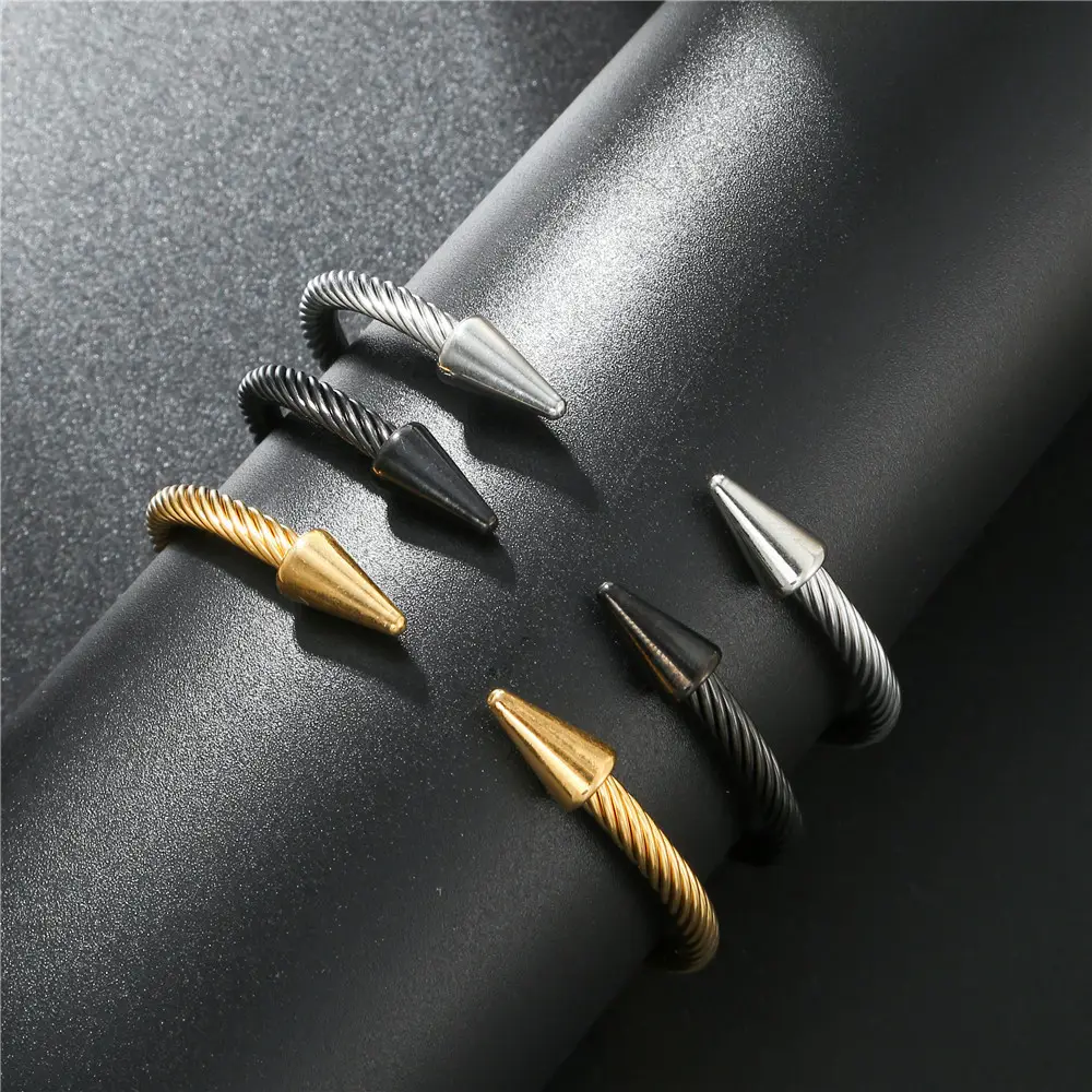 2022 new geometric metal stainless steel nail open bracelet for men and women