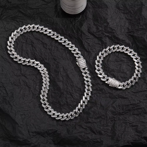 Hip Hop Zircon 12mm Rhombus <b>Cuban</b> Bracelet, Personalized Versatile Trend Men's Jewelry Tanjing Fashion Lijing Necklace - Product Image 1