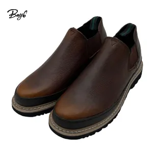 Zapatos informales de cuero sintético para hombre, calzado antideslizante con relieve de piel, color marrón