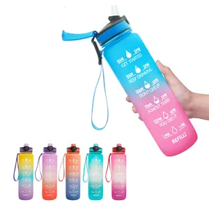 Bouteille d'eau en plastique 1l, sans BPA, de sport, en Tritan, avec marqueur de temps, Portable, 32oz, pour Fitness, en plein air