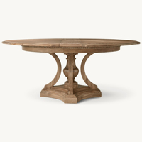 Table à manger ronde de style français RH, dimensions sur mesure, cercle de banquet extensible, moulures dentelées de luxe, chêne authentique