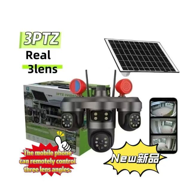 X1 V380 Solar-powered 3-lens Motion Detection Automatic Tracking PTZ Full-color Night Vision Two-way Audio Security Camera