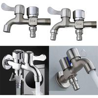Robinet d'eau pour lave-linge à double tête, en acier inoxydable, 1 entrée, 2 sorties, double usage, eau froide uniquement, pour la maison