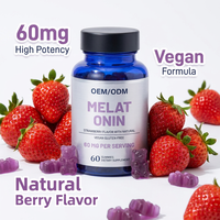 Gummies de mélatonine à marque privée 60 mg pour adultes, soutien au sommeil, saveur fraise, végétaliennes, aide au sommeil, 60 gummies