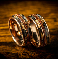 Vente en gros de lots de cordes de guitare et météorite avec feuille d'or Bague de promesse en tungstène pour mariage en or rose pour homme