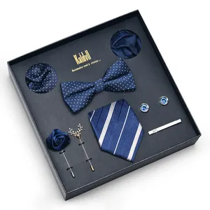 Conjunto de gravatas e lenços florais, caixa com cores sólidas, xadrez e seda, 100%