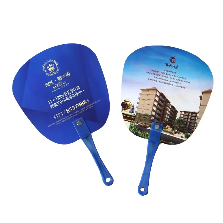 उपहार/पार्टी/सस्ता स्मृति चिन्ह के लिए कस्टम अलग आकार ग्रीष्मकालीन सस्ते प्रचार पीपी प्लास्टिक उपहार विज्ञापन हाथ पंखा