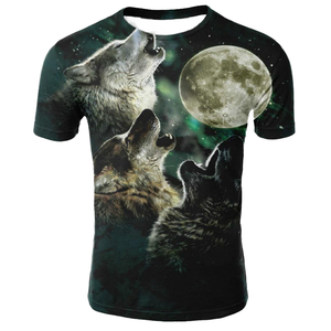 T-Shirt da <span class=keywords><strong>Uomo</strong></span> con Stampa Lupo, Collo Tondo, Manica Corta, in Poliestere Lavorato a Maglia, Casual, Traspirante, Vestibilità Regolare, Comoda - Product Image 1