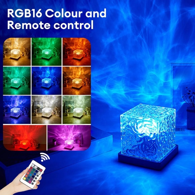 Aurora Northern Lights Ocean Wave Projector Night Gemly Water Ripple Cube Light Gradual Rotating Flame Wave Effect Colorful Lamp