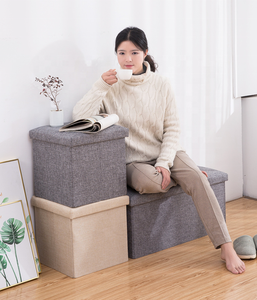 Vente en gros de tabouret de rangement pliant en tissu de lin carré pour salon pouf de rangement banc canapé chaise repose-pieds boîte d'organisation - Product Image 2