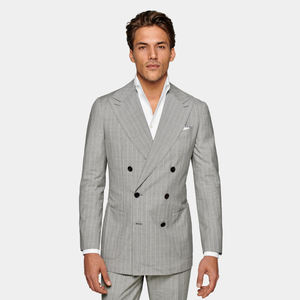 Abito Slim da uomo in doppio petto in lana grigio chiaro S130 - Product Image 4