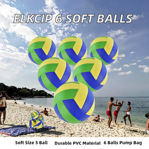 ELKCIP 6 ลูก วอลเลย์บอลสำหรับผู้ใหญ่ ขนาดมาตรฐาน 5 ทำจาก PVC นุ่ม พร้อมถุงตาข่ายและที่สูบลม สำหรับเล่นในร่ม/กลางแจ้ง/ชายหาด/สระว่ายน้ำ/ทราย เหมาะสำหรับผู้เริ่มต้น สีเขียว - Product Image 2