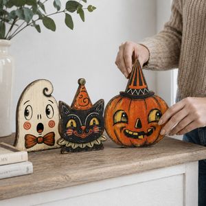 Décoration d'Halloween vintage en <span class=keywords><strong>bois</strong></span> à poser sur étagère, à double niveau de profondeur, style ferme, ornement de table d'Halloween, cadeau - Product Image 5