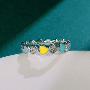 Bague éternelle en forme de cœur F1614 avec émail et pierres naturelles serties pavé, bijou unisexe tendance, cadeau - Product Image 3