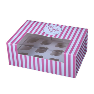 Pink Striped Pattern Printed <strong>Mini</strong> Custom Wedding 12 Hole Cupcake Box/Cardboard Paper Packing Food <strong>Cake</strong> <strong>Boxes</strong> - Product Image 3
