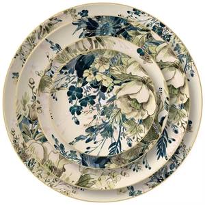 Plato de boda con patrón de flores de lujo elegante de estilo europeo, 4 Uds., juego de platos de vajilla, fiesta de inauguración de la casa sostenible - Product Image 1