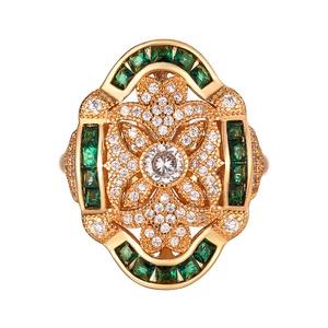Dainty Jewelry Eco-friendly Copper Micro Pave Emerald Green Zircon Vintage Statement Rose Gold Plated <b>Ring</b> for Women - Product Image 1