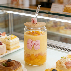 Popular 12oz <strong>Glass</strong> Tumbler Tea Cold Coffee Juice <strong>Cup</strong> with <strong>Glass</strong> Straw and Wood Lid - Product Image 2