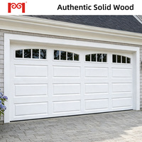 Porte de garage sectionnelle isolée en bois massif blanc de qualité supérieure, avec panneau Shaker encastré et fenêtre à moulure cintrée, télécommandée, pour maison classique