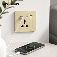 BAOBEN Modelo 86, Interruptor de Pared Dorado de Material PC, Estándar Europeo, Estándar Alemán, Panel de Enchufe Tipo C Francés