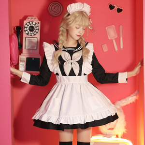 Japanese Sailor Maid Outfit Long Sleeve Black White Polyester Women Anime Role Play Costume - Product Image 4