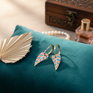 Boucles d'oreilles émaillées orange à motif de feuilles Boucles d'oreilles pendantes Turc fait à la main en gros Bijoux en argent sterling 925 - Product Image 3