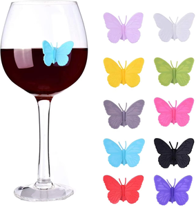 OKSILICONE Mini marqueur en silicone papillon avec ventouse pour gobelet marqueurs de boisson étiquettes verre fête <span class=keywords><strong>vin</strong></span> breloques marqueur universel - Product Image 1
