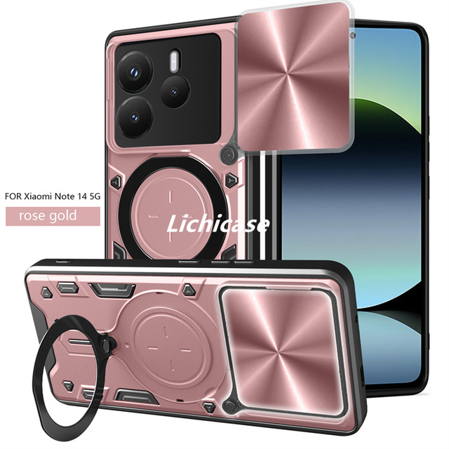 Lichicase Reinforced TPU Hybrid PC Sliding Camera Cover Design Case for Redmi Note 14 Back Cover