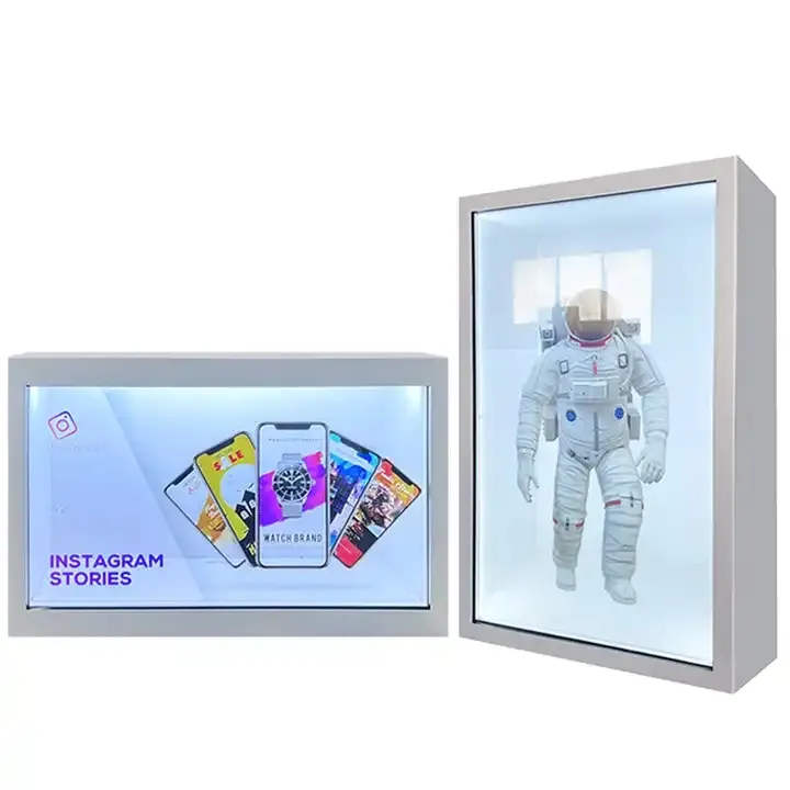 21,5 32 43 49 55 65 86 inch transparente caso Tela sensível ao toque Publicidade Digital Signage Showcase 3D Transparente LCD Display Box