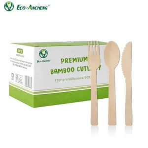 Biodegradable sekali pakai 100% bambu garpu sendok pisau alat makan